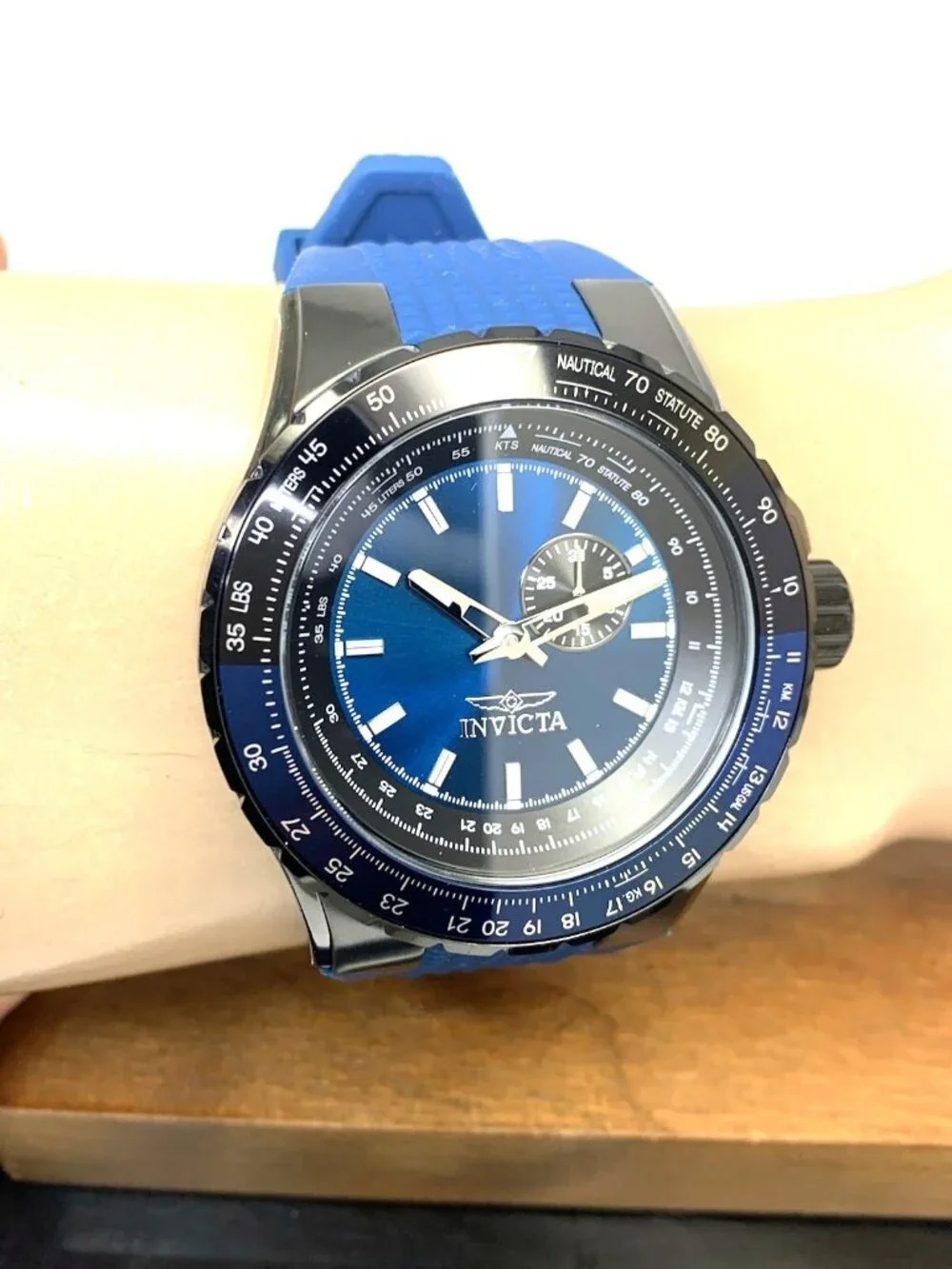Invicta Men's Watch 49722 Aviator Quartz Blue Black Rubber Strap 50mm